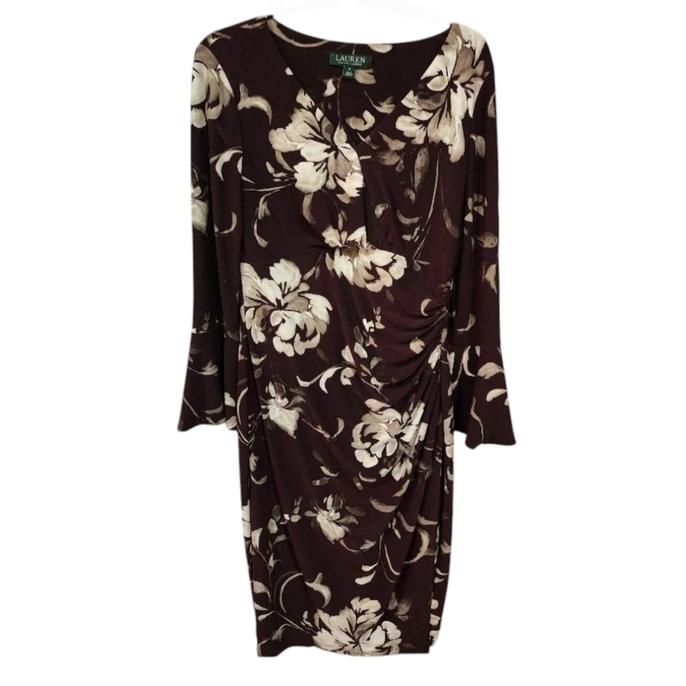 Lauren Ralph Lauren elegant and flattering burgundy floral dress Size 6